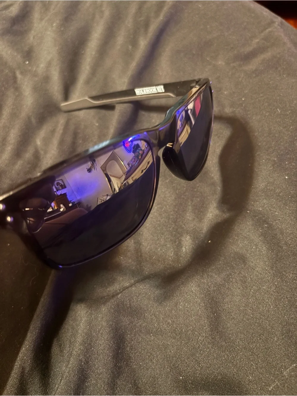 Oakley Black Gloss Wraparound Sunglasses with Dark Mirrored Lenses/ Holbrook mix